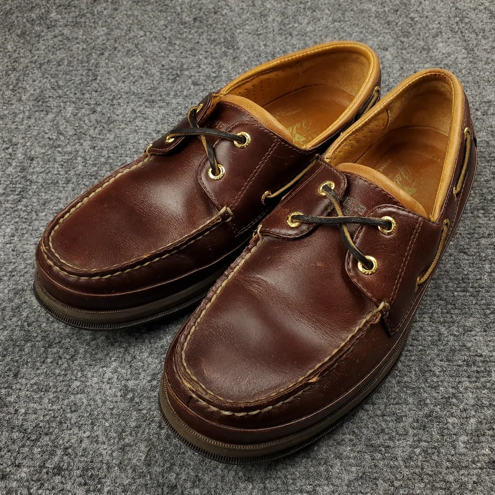 Sperry Top Sider Gold Cup Collection Boat Shoes Mens 9 Dark Brown Deerskin 2 Eye